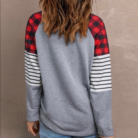 Only 2 left! Fall Pumpkin Graphic Plaid Long Sleeve Pullover! - Picture 4 of 6